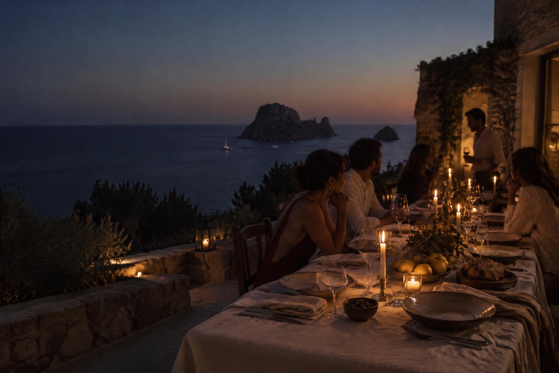 Candlelit private dinner overlooking the Ibiza coast
